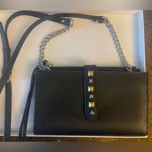 Rebecca Minkoff studded black shoulder bag on a chain adjustable strap